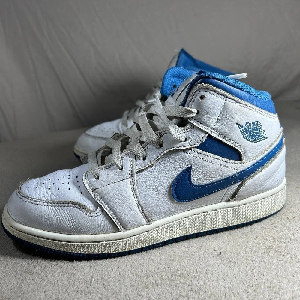 Nike Air Jordan 1 Mid SE GS Industrial Blue Shoes 7Y White FN7432-141